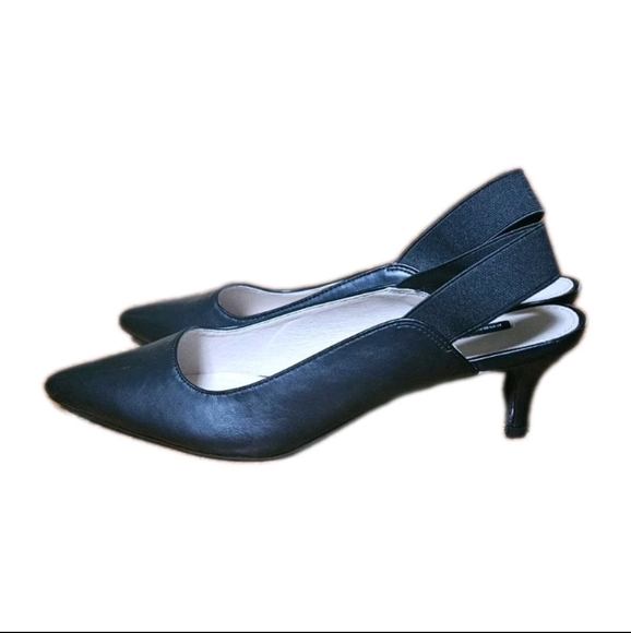 French Connection Atmosphere Slingback Kitten Heels Black Vegan Leather Pointed - Picture 1 of 7